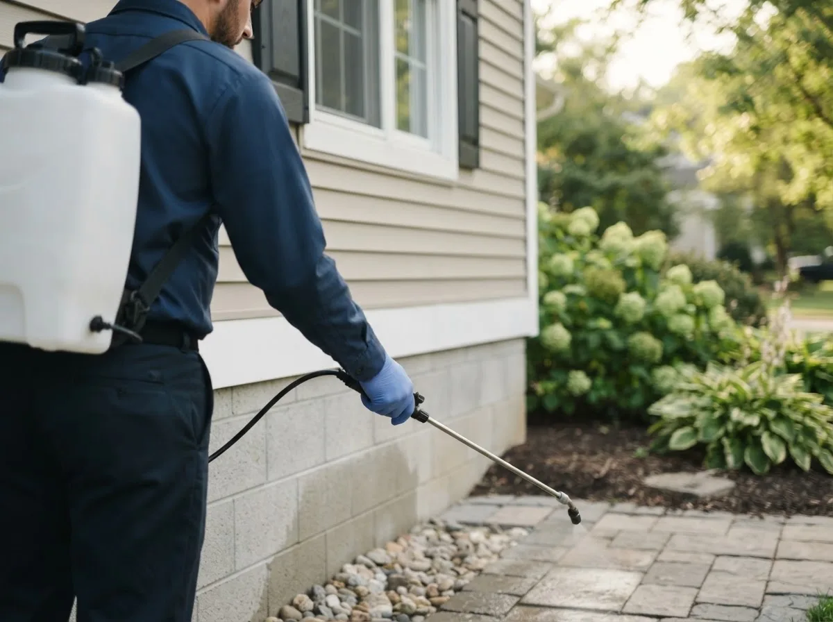 Pest control technician inspecting a home in East Granby, CT